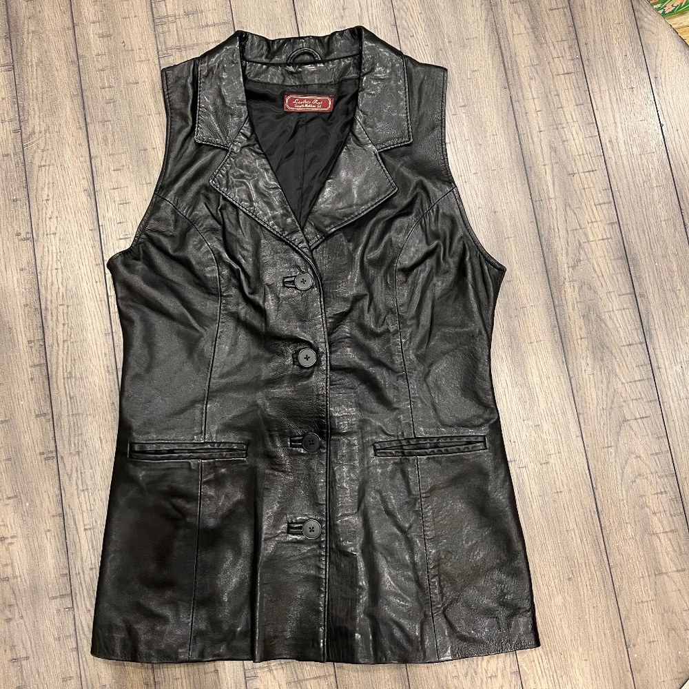 Women's Vintage Black Leather Vest {Leather Rat} South Molton St England 12 m/l